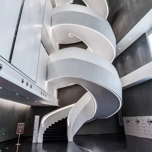 Curved unsupported steel structure staircase